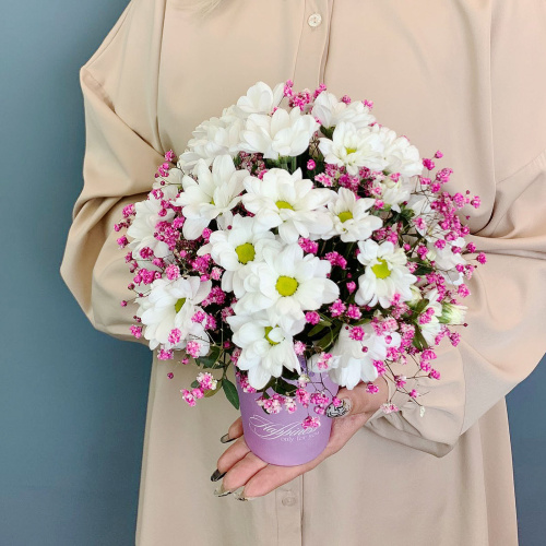 Стаканчик с хризантемой и розовой гипсофилой арт. 66995-Р